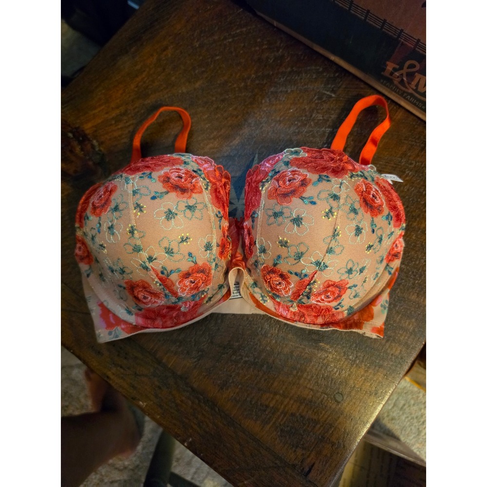 Victorias Secret Dream Angels Wicked Unlined Bra 34DDD  Floral Rose Embroidery